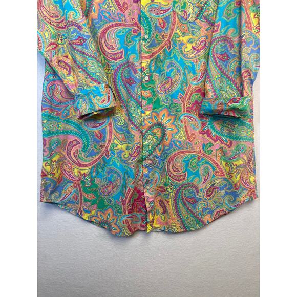 Lauren Ralph Lauren Woman's Colorful Paisley Tunic Button-Down Shirt Boho - Picture 6 of 10
